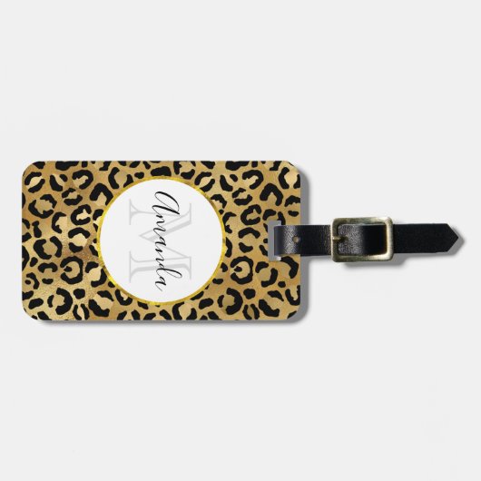 Monogram Wilde & Exotic Leopard Print Pattern Bagagelabel (Voorkant horizontaal)