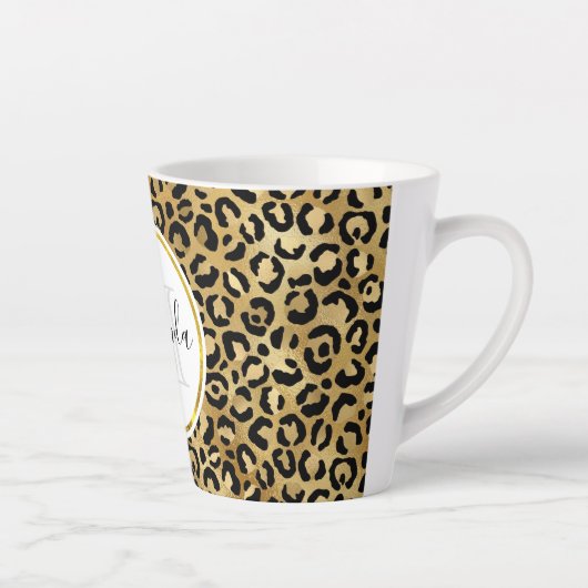 Monogram Wilde & Exotic Leopard Print Pattern Latte Mok (Rechts)