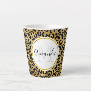 Monogram Wilde & Exotic Leopard Print Pattern Latte Mok