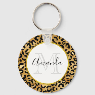 Monogram Wilde & Exotic Leopard Print Pattern Sleutelhanger
