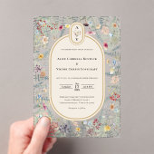  monogram Wildflower Fern Beige Wedding Acryl Uitnodigingen (Insitu (Draagbaar))