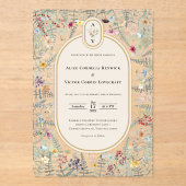  monogram Wildflower Fern Beige Wedding Acryl Uitnodigingen (Voorkant)