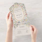 monogram Wildflower Fern Beige Wedding All In One Uitnodiging (Afscheurbaar)