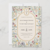  monogram Wildflower Fern Beige Wedding Kaart (Voorkant)