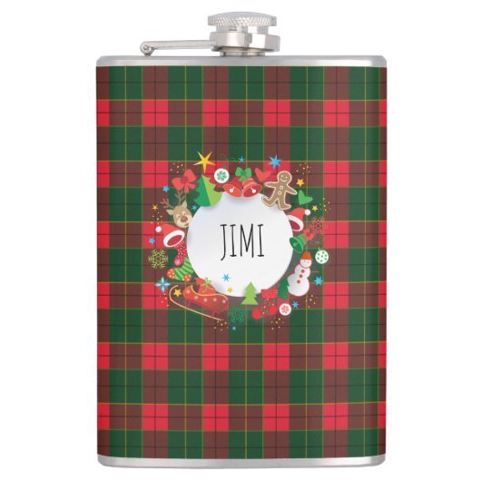 Monogram Winter Holiday Kerstmis Schotland Patroon Heupfles (Voorkant)