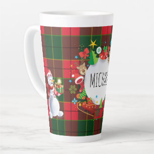 Monogram Winter Kerstvakantie Schots Patroon Latte Mok