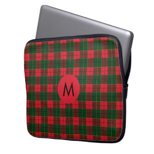 Monogram Winter Vakantie Schotse Tartan patroon Laptop Sleeve