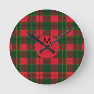 Monogram Winter Vakantie Schotse Tartan patroon Ronde Klok