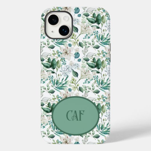 Monogram Wit Bloemmotief Bloemen Groene takken Euc Case-Mate iPhone Case (Achterkant)