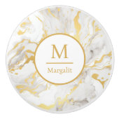 Monogram wit en goud faux marmer keramische knop (Voorkant)