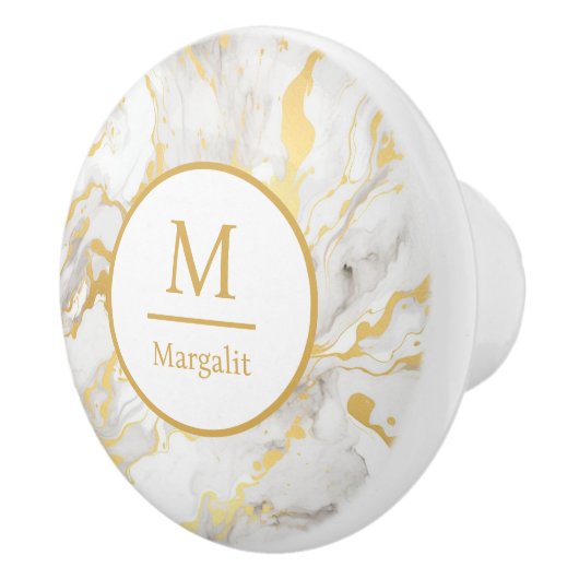 Monogram wit en goud faux marmer keramische knop (Rechts)