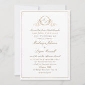 Monogram wit en goud formele elegante bruiloft kaart (Voorkant)