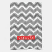 Monogram wit en grijs Chevron patroon 2 Theedoek (Verticaal)