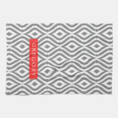 Monogram wit en grijs geometrisch patroon theedoek (Horizontaal)