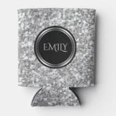Monogram wit en grijs glitter blikjeskoeler (Voorkant)