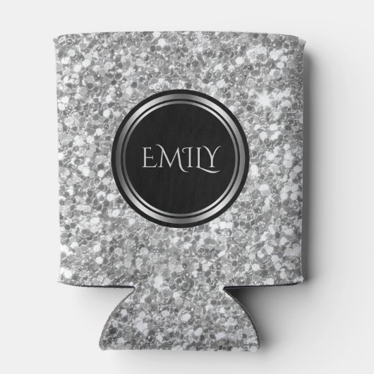 Monogram wit en grijs glitter blikjeskoeler (Achterkant)