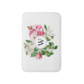 Monogram  wit en roze Magnolia Flowers Badmat (Voorkant Verticaal)