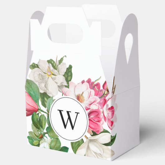 Monogram wit en roze Magnolia Flowers Bedankdoosjes (Geopend)