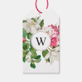 Monogram wit en roze Magnolia Flowers Cadeaulabel (Voorkant)