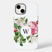Monogram wit en roze Magnolia Flowers Case-Mate iPhone Case (Achterkant)