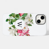 Monogram  wit en roze Magnolia Flowers Case-Mate iPhone Case (Achterkant (horizontaal))