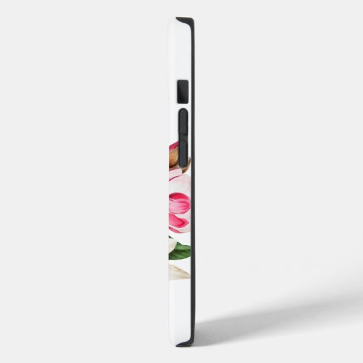 Monogram wit en roze Magnolia Flowers Case-Mate iPhone Case (Achterkant / Links)