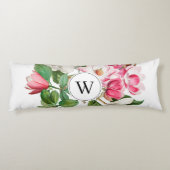 Monogram wit en roze Magnolia Flowers Lichaamskussen (Achterkant)