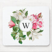 Monogram  wit en roze Magnolia Flowers Muismat (Voorkant)