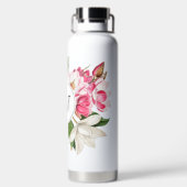 Monogram  wit en roze Magnolia Flowers Waterfles (Achterkant)