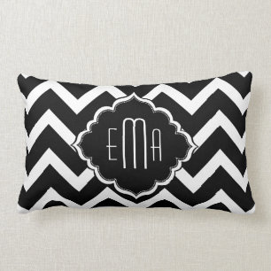 Monogram wit en zwart zigzagchevron kussen