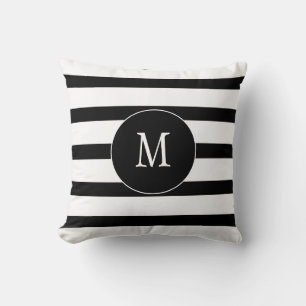Monogram Wit en Zwarte Strepen Kussen