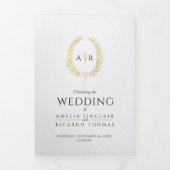 Monogram wit goud zwart bruiloft maaltijd RSVP kaa Drieluik Uitnodiging (Cover)