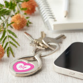 Monogram wit hart op fuchsia roze sleutelhanger (Zijkant)
