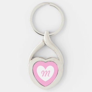 Monogram Wit hart op katoenhoudend Snoep Roze Sleutelhanger