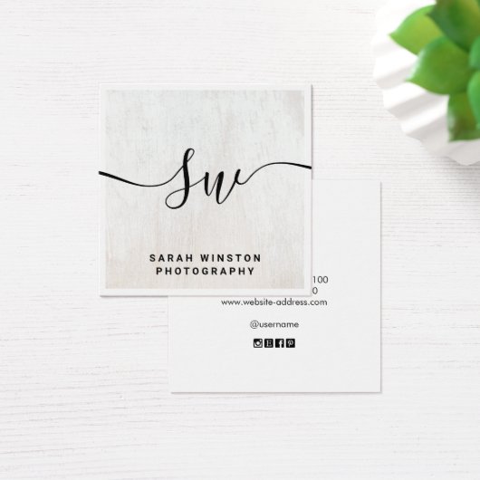 Monogram wit houthandschrift vierkante visitekaartjes (Bureau)