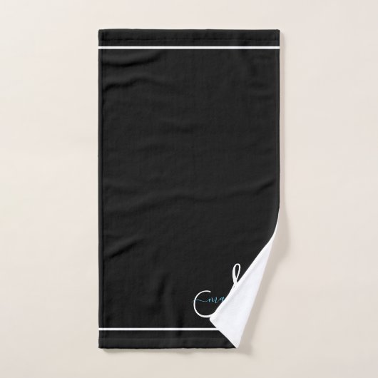 Monogram Wit Initiaal Turquoise Script naam Bad Handdoek (Handdoek)