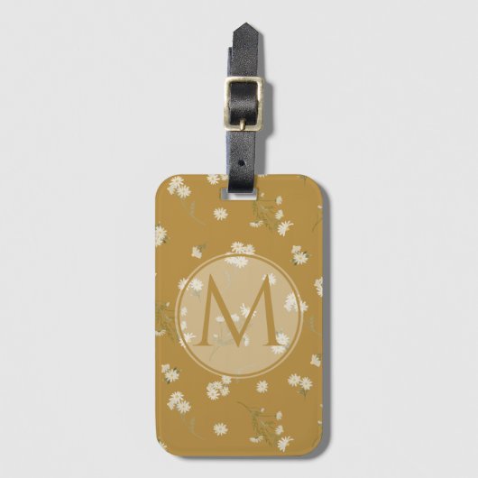 Monogram wit madeliefje bloemenpatroon bagagelabel (Voorkant (verticaal))