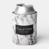 Monogram wit marmer textuur blikjeskoeler (Blikje Voorkant)