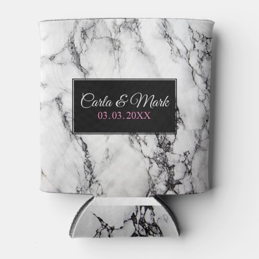 Monogram wit marmer textuur blikjeskoeler (Voorkant)