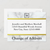 Monogram Wit Marmer Uitzicht Adreswijziging Aankondigingskaart (Voorkant / Achterkant)