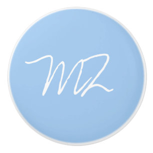 Monogram wit op Baby Blauw Keramische Knop
