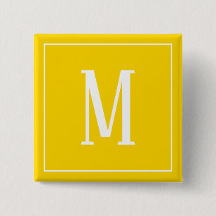 Monogram Wit op de Button van het Gele Goudplein