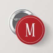 Monogram Wit op Donkerrode Ronde Knop Button 5,7 Cm (Voorkant /achterkant)