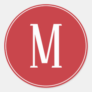 Monogram Wit op Donkerrode Ronde Sticker