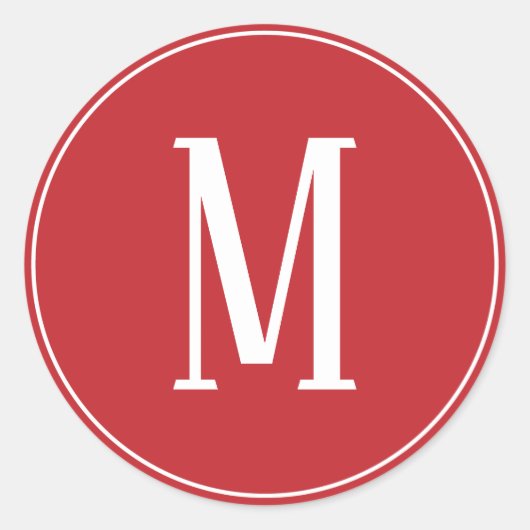 Monogram Wit op Donkerrode Ronde Sticker (Voorkant)