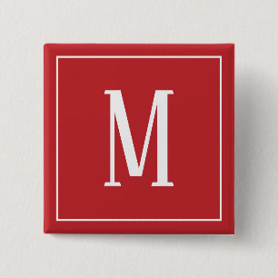 Monogram Wit op Donkerrode Vierkante Knop Button 5,1 Cm