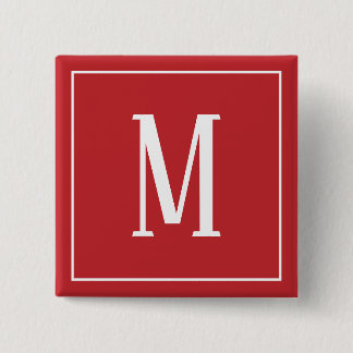 Monogram Wit op Donkerrode Vierkante Knop Button 5,1 Cm