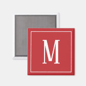 Monogram Wit op donkerrood vierkant Magnet Magneet (Voorkant / Achterkant)