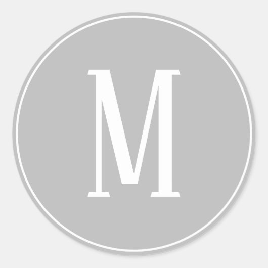 Monogram Wit op Grijs Ronde Sticker (Voorkant)
