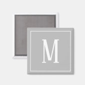 Monogram Wit op Grijs Vierkant Magneet (Voorkant / Achterkant)